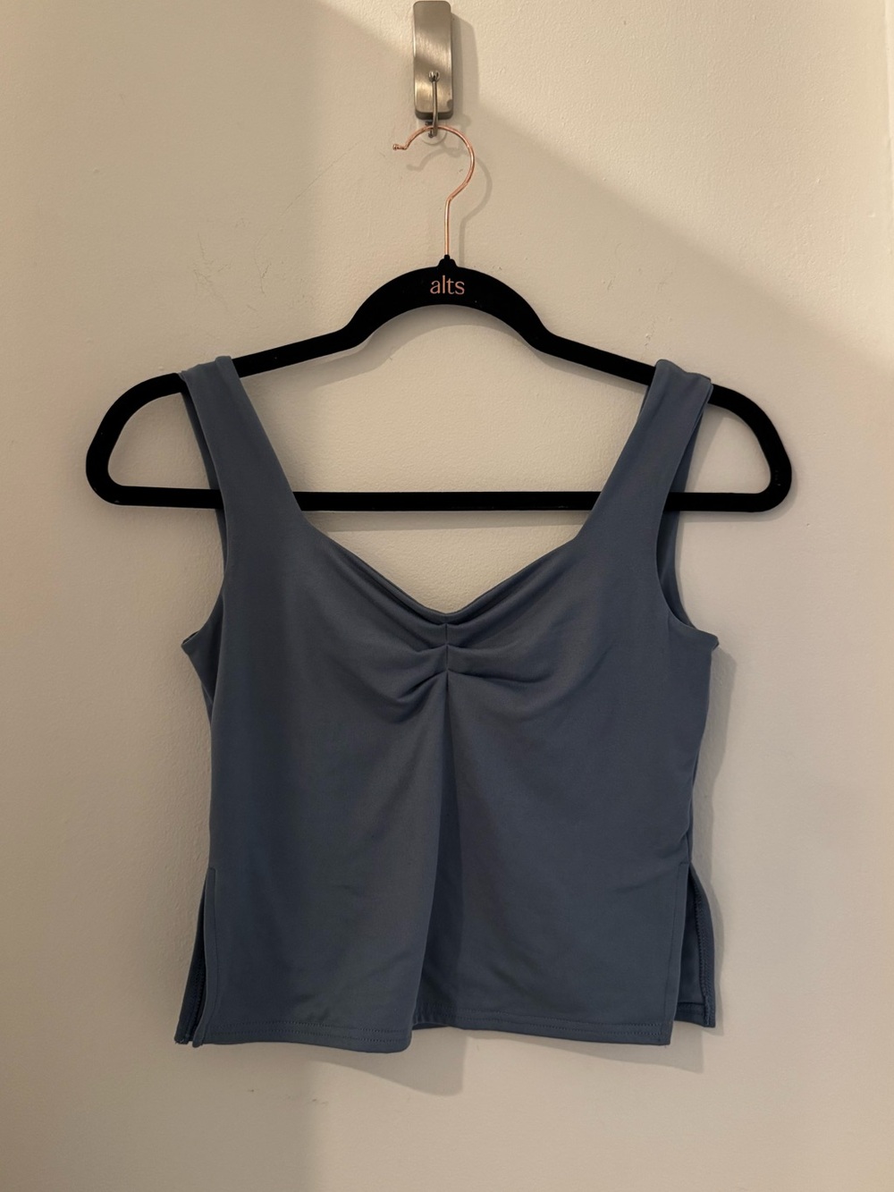 Blue Crop Top with Cinched Sweetheart Neckline with Side Slits